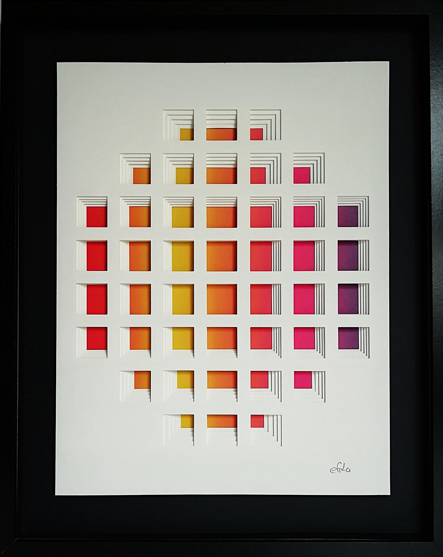 Escaliers Chromatiques vue frontale, architecture brutaliste contemporaine et ascension contemplative 50x40cm