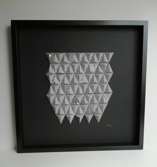 Pop Triangles Double Reverse - Op Art cinétique illusion géométrique noir-blanc