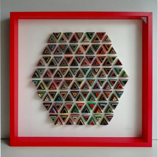 Triangulation vue frontale, kaléidoscope géométrique contemporain et méditation hexagonale