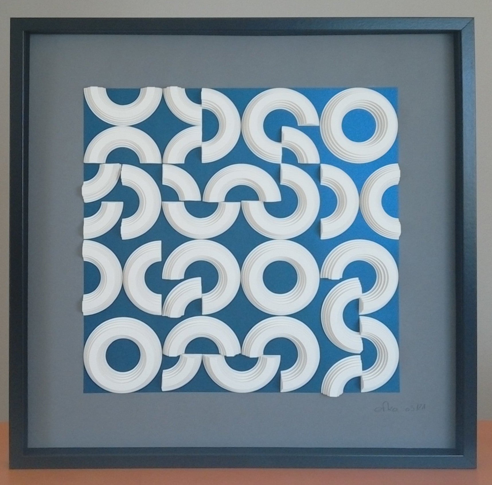 Circle Diffraction encadré 50x50cm, Op Art contemporain mouvement ondulatoire