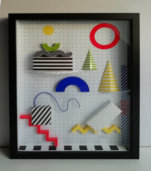 Memphis Extract vue frontale, essence design historique mouvement Memphis italien