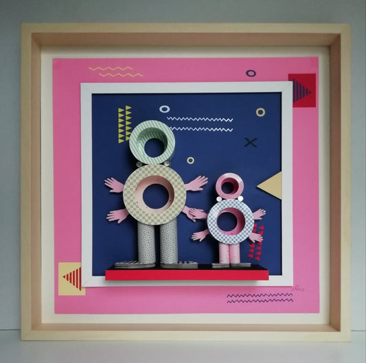 Père et Fils vue frontale, transmission sculpturale et géométrie humanisée
