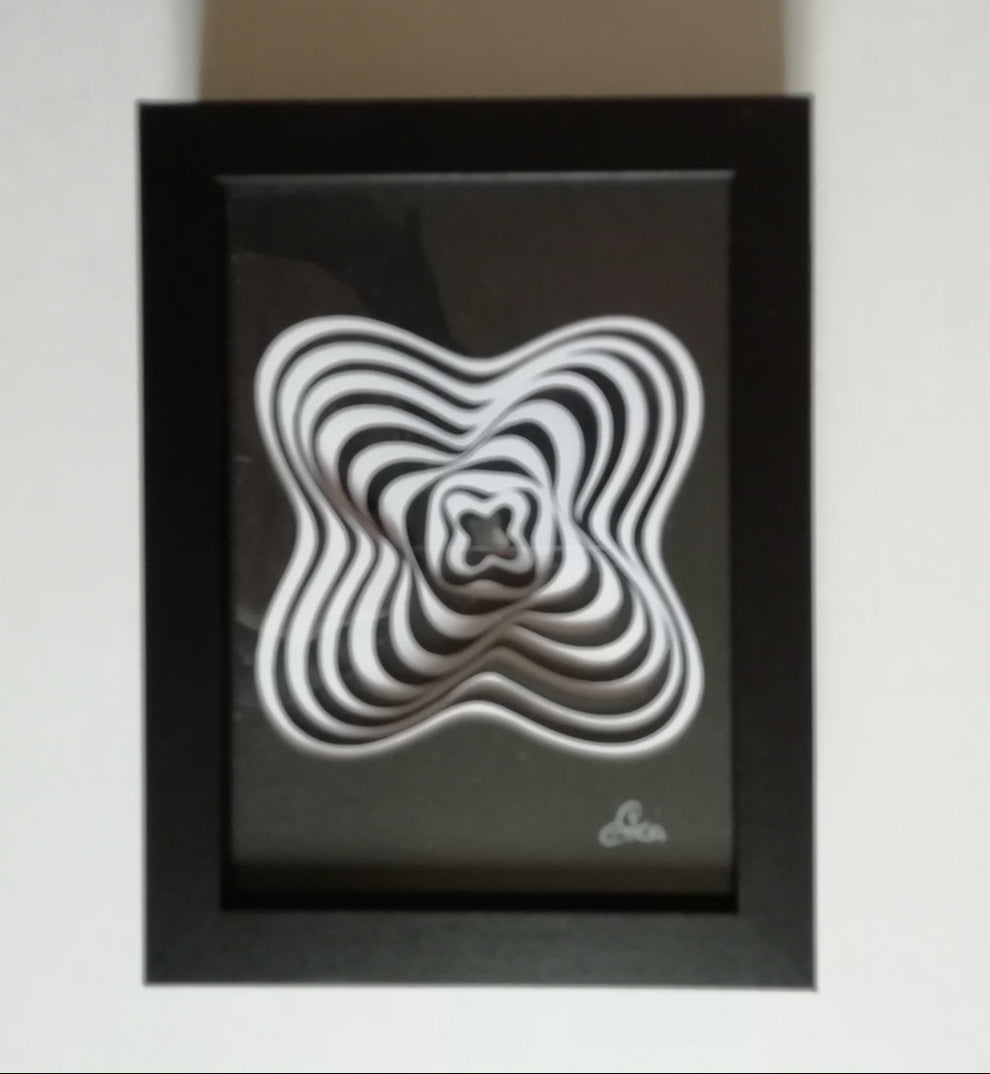  Vortex Dimensionnel face encadrée, art cinétique historique et portail dimensionnel 16x21cm