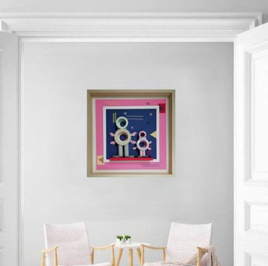 Père et Fils - art optique papier 3D narratif sculpture familiale touchante