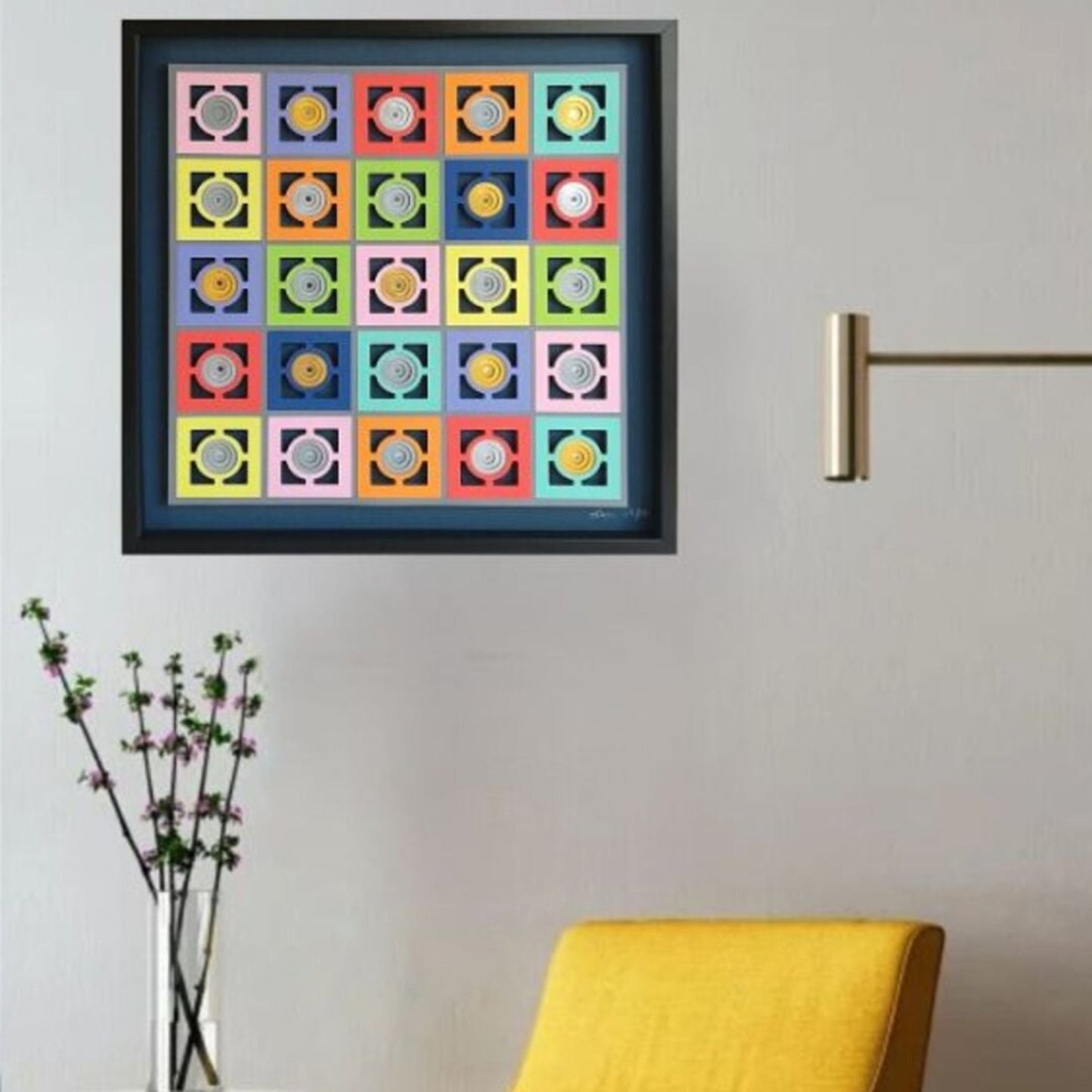 Toupinettes Inversées - art optique papier 3D coloré grille circulaire dynamique